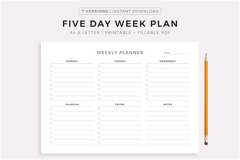 Five Day Weekly Planner Printable Graphic by MyLifePlans · Creative Fabrica