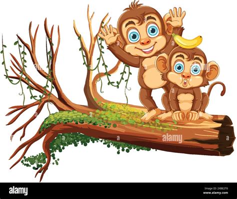 Two monkeys playing on a tree branch Stock Vector Image & Art - Alamy