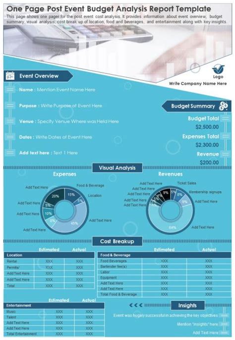 One Page Post Event Budget Analysis Report Template Presentation Report Infographic PPT PDF ...