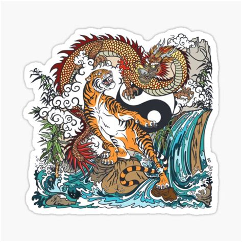 "Chines Dragon and Tiger Tattoo Graphic Yin and Yang Symbol| Perfect Gift|dragon tattoo" Sticker ...