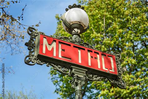 Paris, France, March 30, 2017: Metro subway underground sign Paris ...