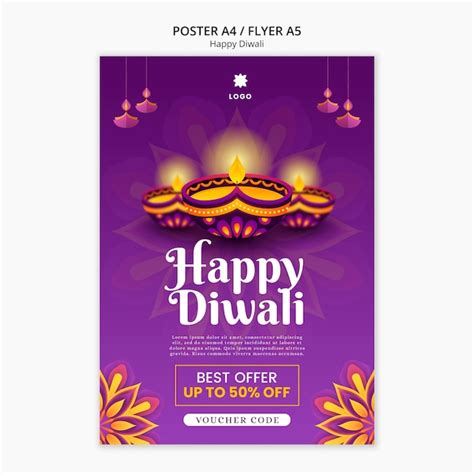 Free PSD | Diwali vertical poster template with mandala design