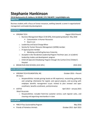 Stephanie Hankinson Resume | PDF