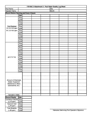 Pool Log Sheet Printable