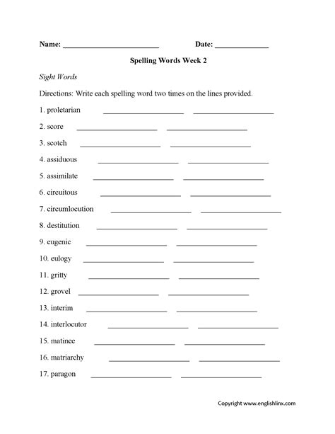 Spelling Worksheets | High School Spelling Worksheets