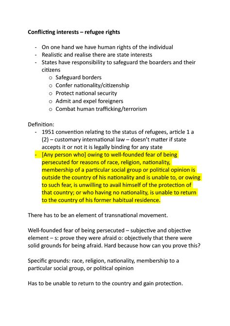 Refugee Rights - Conflicting interests – refugee rights On one hand we ...