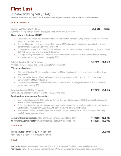 Cisco Network Engineer (CCNA) Resume Examples for 2024 | Resume Worded