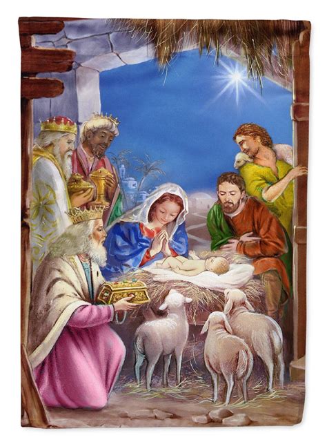 The Wise Men at the Nativity Christmas Flag Canvas House Size APH5603CHF | Christmas garden flag ...