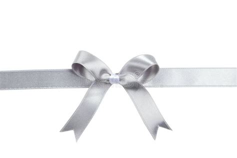 Silver Ribbon With Bow On White Background. Stock Photo - Image of knot ...