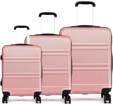 Kono 3pcs Luggage Set 4 Wheels Spinner Trolley Suitcase Lightweight ABS Luggage 20” 24” 28” (3 ...