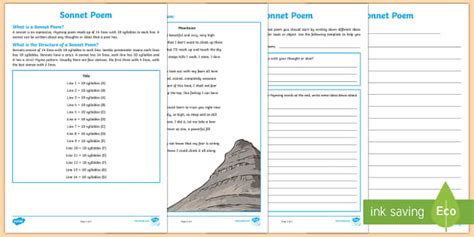 Sonnet Poem Writing Template-Australia (teacher made)