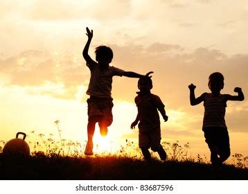 Silhouette Group Happy Children Playing On Stock Photo 83687596 ...