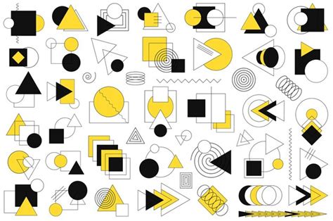 Premium Vector | Set of black yellow geometric shapes retro design ...