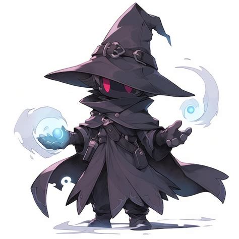 Premium Photo | A cute chibi black mage character with magical powers in anime style on a white ...