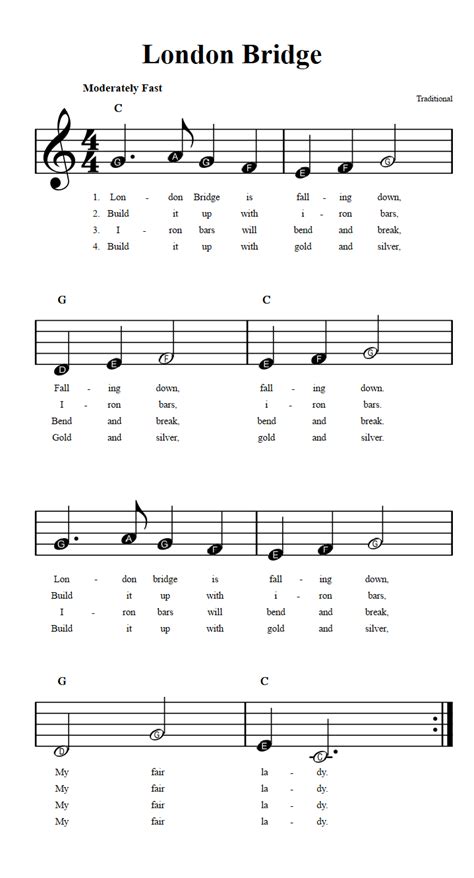 London Bridge: Beginner Sheet Music with Chords and Lyrics