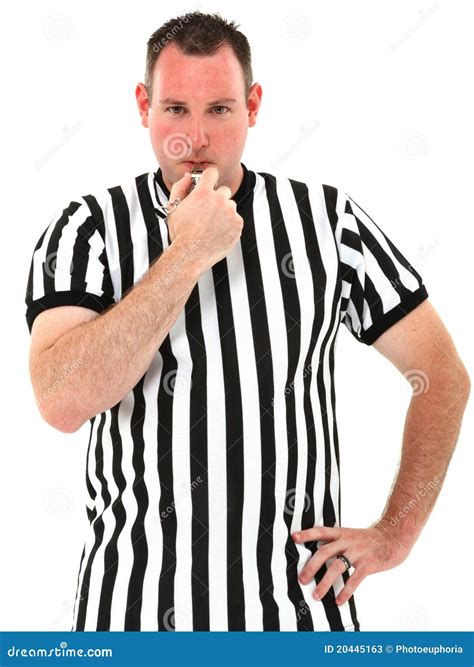 Referee Blowing Whistle Over White Background Stock Image - Image of ...