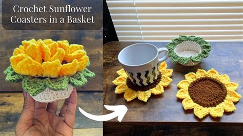 EASY Crochet Sunflower Coasters in a Basket | Crochet Sunflower Coasters | Crochet succulent ...