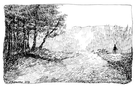 Ink landscape Drawing by Elzbieta Jezewska - Pixels