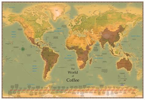 World Coffee Map 2021 Edition Exquisitely Detailed and LAMINATED 3 siz ...