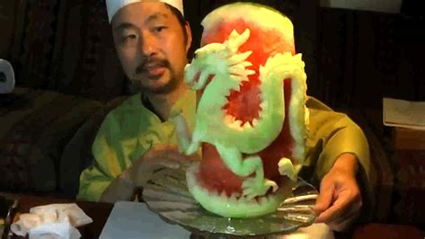 Chinese Dragon on Watermelon Fruit Carving - YouTube