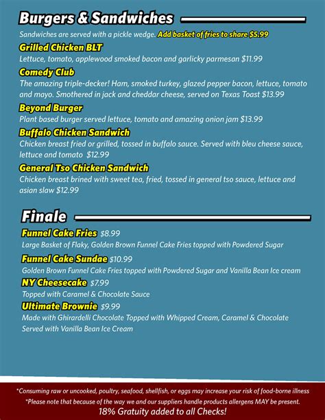 Food & Drink Menu | Syracuse Funny Bone - the premiere comedy club