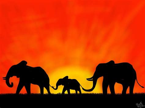 Elephants Sunset | Elephant family drawing, Elephant silhouette, Elephant painting