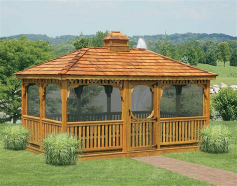 In Vogue Single Roof Rectangle Enclosed Gazebo With Wooden Fencing As Decorate Outdoor Gardening ...