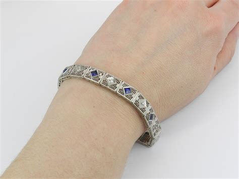 Diamond and Sapphire Bracelet Antique Bracelet Art Deco Bracelet 14K ...