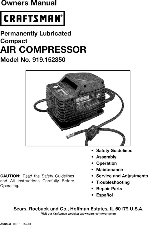 Craftsman 919152350 User Manual AIR COMPRESSOR Manuals And Guides L0412165