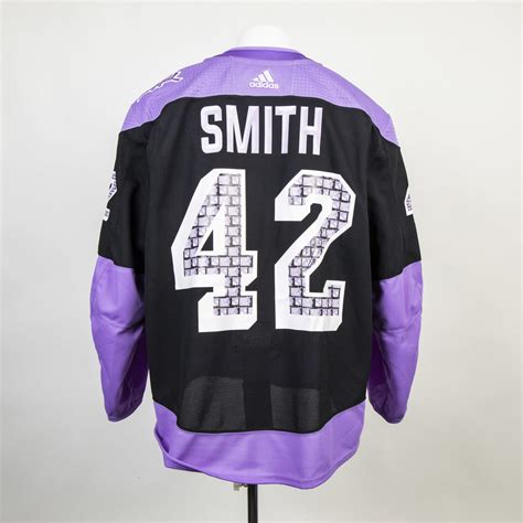 Autographed #42 Brendan Smith Hockey Fights Cancer jersey worn during warm-ups - New York ...