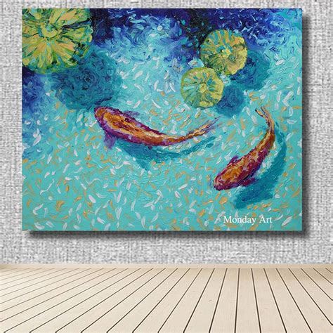 Artist Hand painted Koi Carp Oil Painting on Canvas Chinese Fish Carps ...