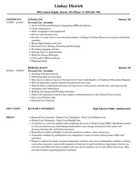 Pca Resume Examples