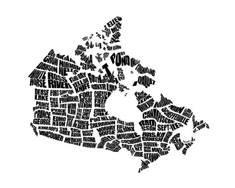 Canada Word Map A Black and White Typographic Word Map of - Etsy