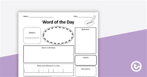 Word Of The Day Worksheet (intermediate) Teaching Resource | Teach Starter