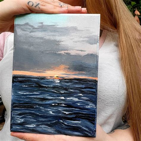 Sunset acrylic painting on wood! 5x7 ♡🖤♡... - Depop