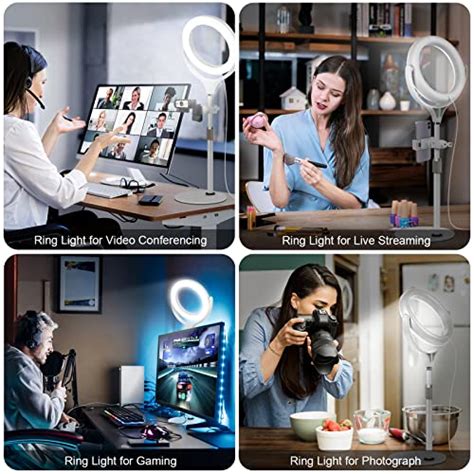 Desktop Ring Light for Zoom Meetings, Desk Ring Light with Stand and Phone Holder, Laptop Light ...