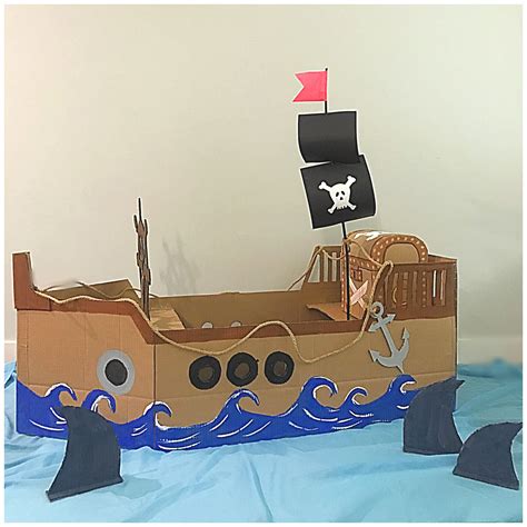 DIY - Cardboard/Box | Cardboard pirate ship, Boat craft kids, Boat crafts