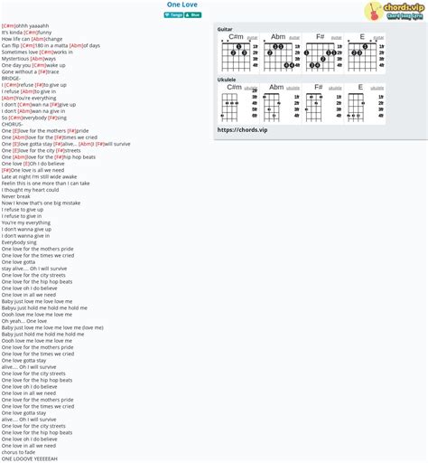 Chord: One Love - tab, song lyric, sheet, guitar, ukulele | chords.vip