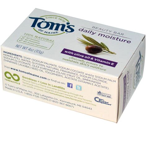 Tom's of Maine, Natural Beauty Bar, Daily Moisture with Olive Oil & Vitamin E, 4 oz (113 g) - iHerb