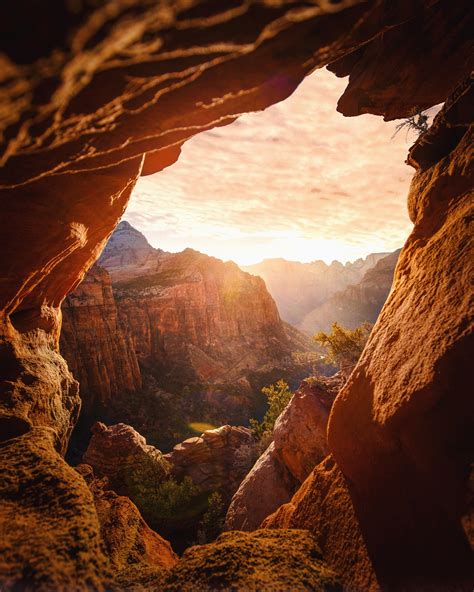 Canyon Overlook through the rocks. Zion National Park, UT [OC][3244x4055] IG: @grantplace : r ...