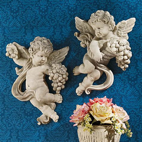 Classic Cherub Wall Sculptures Statue - Set Of 2 | XoticBrands Home Decor