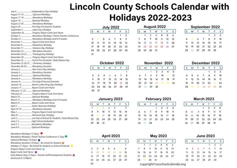 Lincoln County Schools Calendar - US School Calendar