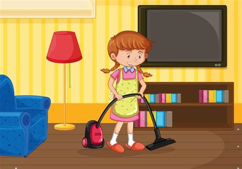 A Girl Cleaning Living room 362184 Vector Art at Vecteezy