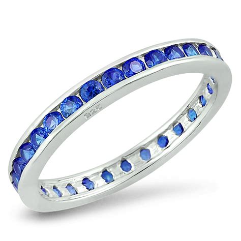 All in Stock - Eternity Ring Blue Simulated Sapphire Cubic Zirconia Sterling Silver 925 Size 4 ...