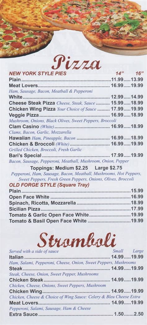 Menu at Bari Pizza, Pittston