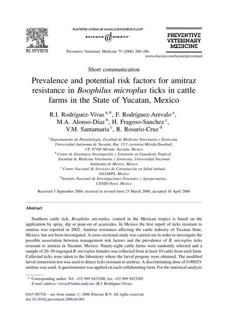 (PDF) Prevalence and potential risk factors for amitraz resistance in Boophilus microplus ticks ...