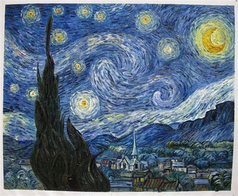 the starry night painting is on display