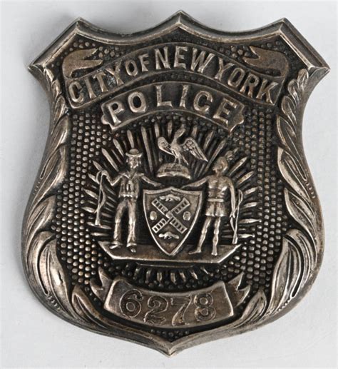 Sold Price: EARLY CITY OF NEW YORK POLICE BADGE # 6278 - June 6, 0120 10:00 AM EDT