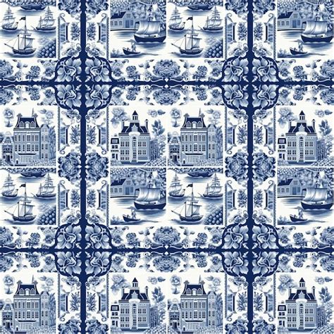 Premium Photo | Delft blue dutch seamless pattern Holland blue decor landscapes dutch houses ...