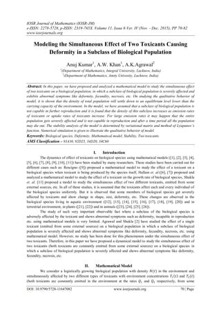 Modeling the Simultaneous Effect of Two Toxicants Causing Deformity in a Subclass of Biological ...